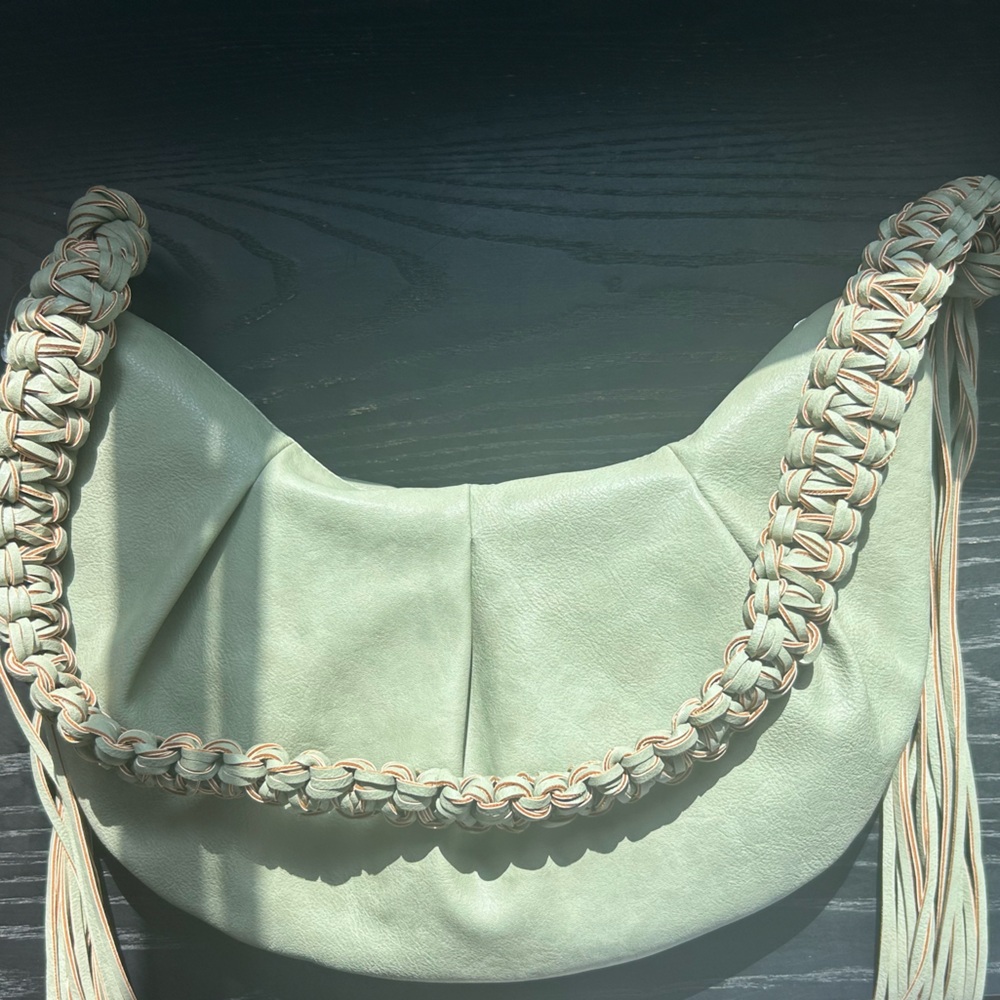 Holzweiler Cocoon Big Bag Green Fringe NWOT Anthropologie Boho - Picture 11 of 14